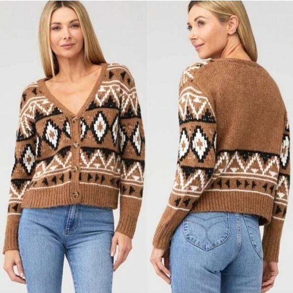 BB Dakota Steve Madden Fair Isle Aztec Button Down Cardigan Sweater Cozy Fall S - Picture 7 of 15